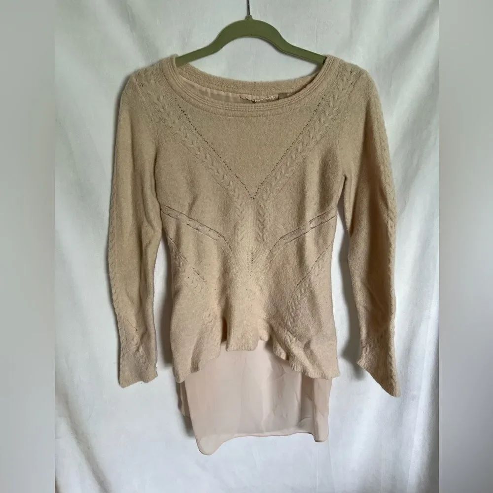 Knitted & Knotted Women's L Nude Pink Sweater Textured Anthropologie Wool Alpaca